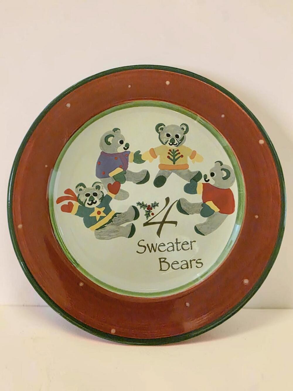 Gibson Everyday 4 Sweater Bears Christmas Plate Julie Ingleman Holiday Folk Art